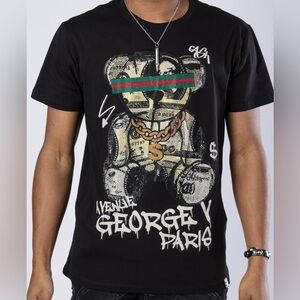 Avenue George V Paris Rhinestone Money Bear Graphic Tee – Black Men’s Large NWT